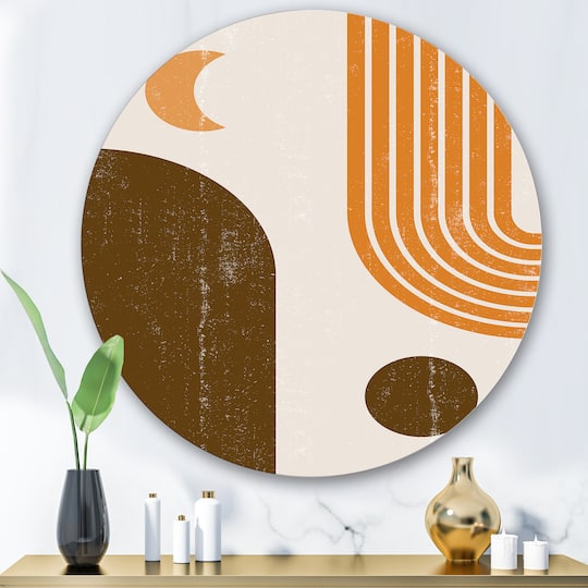 Designart - Abstract Geometric Rainbow In Earth Tones - Modern Metal Circle Wall Art